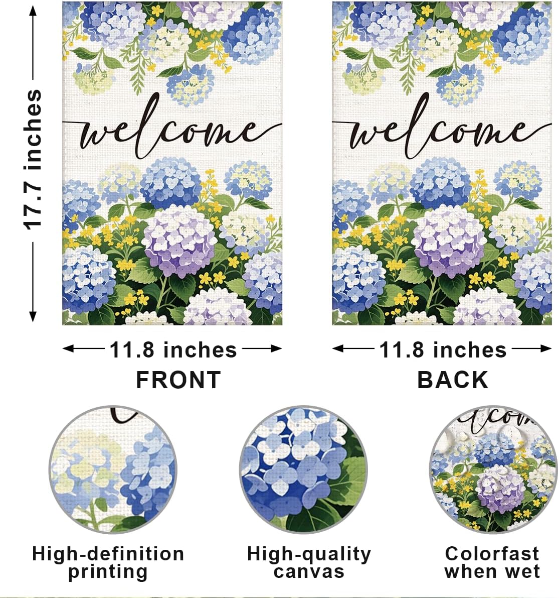Floral Welcome Spring Garden Flag - Double Sided Hydrangea Burlap Seasonal Small Yard Flag for Lawn & Patio Outdoor Decoration (12×18 Inch) - Image 2