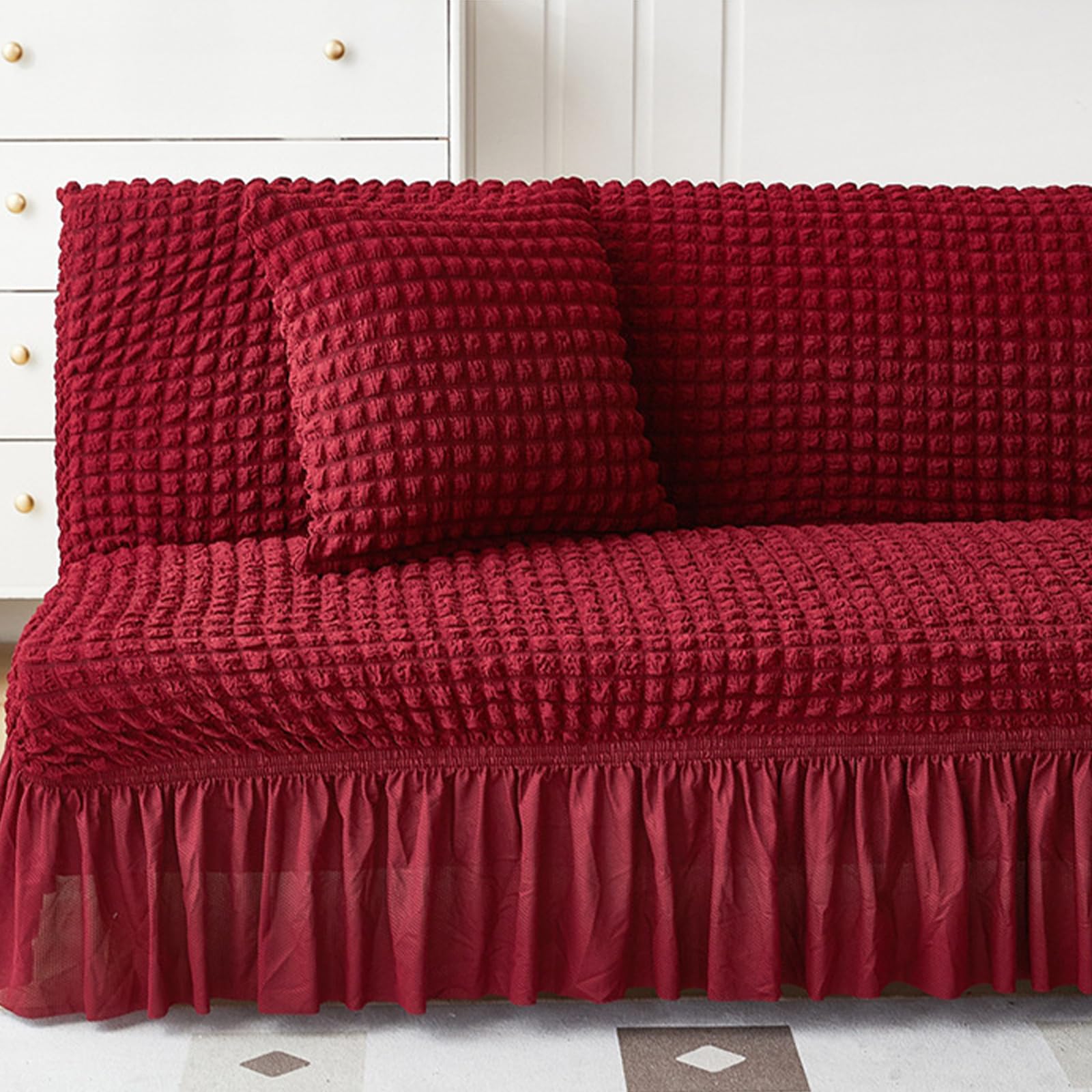 Funda universal para sofá Sper de 3 plazas, protector de sofá elástico y plegable con faldón, ajuste elástico para sala de estar y decoración del hogar, diseño sin brazos