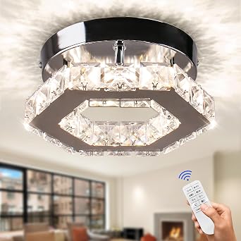 Crystal Ceiling Light, Polygon Flush Mount LED, Dimmable