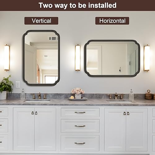 Vista 234 de WallBeyond Espejos de baño de madera para montar en la pared, espejos de pared con marco de madera rústica de 16 x 20 pulgadas, espejos de pared