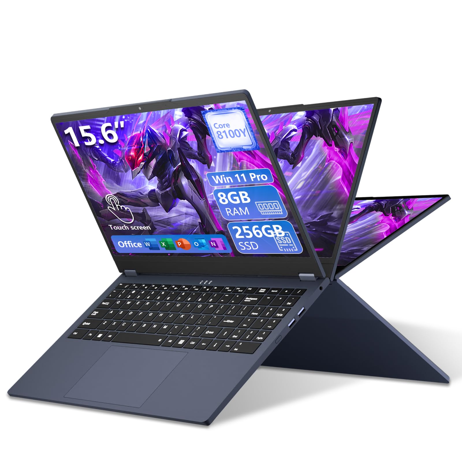 PC Portatile Touchscreen 2 in 1 15,6 pollici con Core i3-8100Y Processore, Notebook Win 11 8GB RAM 256GB SSD, Laptop Schermo IPS FHD 1920*1080, Computer Portatile Type-C/Mini-HDMI/USB3.0/WIFI5/Webcam