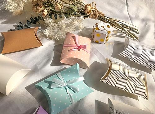 Miniatura 2 de AKOAK 50 cajas de almohada creativas de punto ondulado para boda, caja de regalo de dulces, adecuada para bodas, cumpleaños y Navidad (azul claro)
