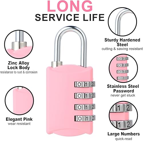 Miniatura 5 de DELSWIN Candado de combinación pequeño para casillero, Candado de combinación mini de 4 dígitos para mochila y equipaje, Rosa Sakura Candado de