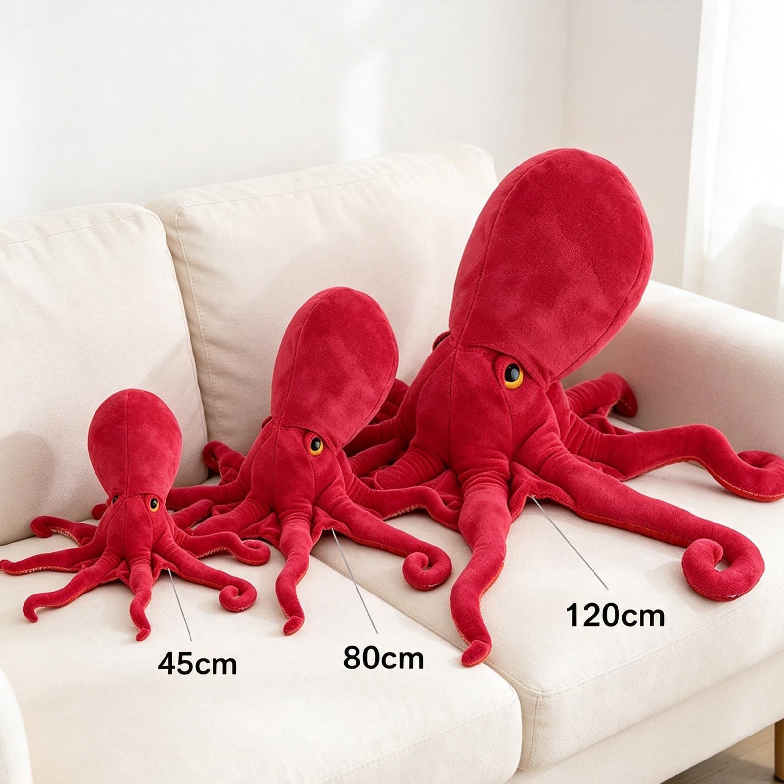 Realistisches rotes Oktopus-Plüschtier, niedliches Meerestier