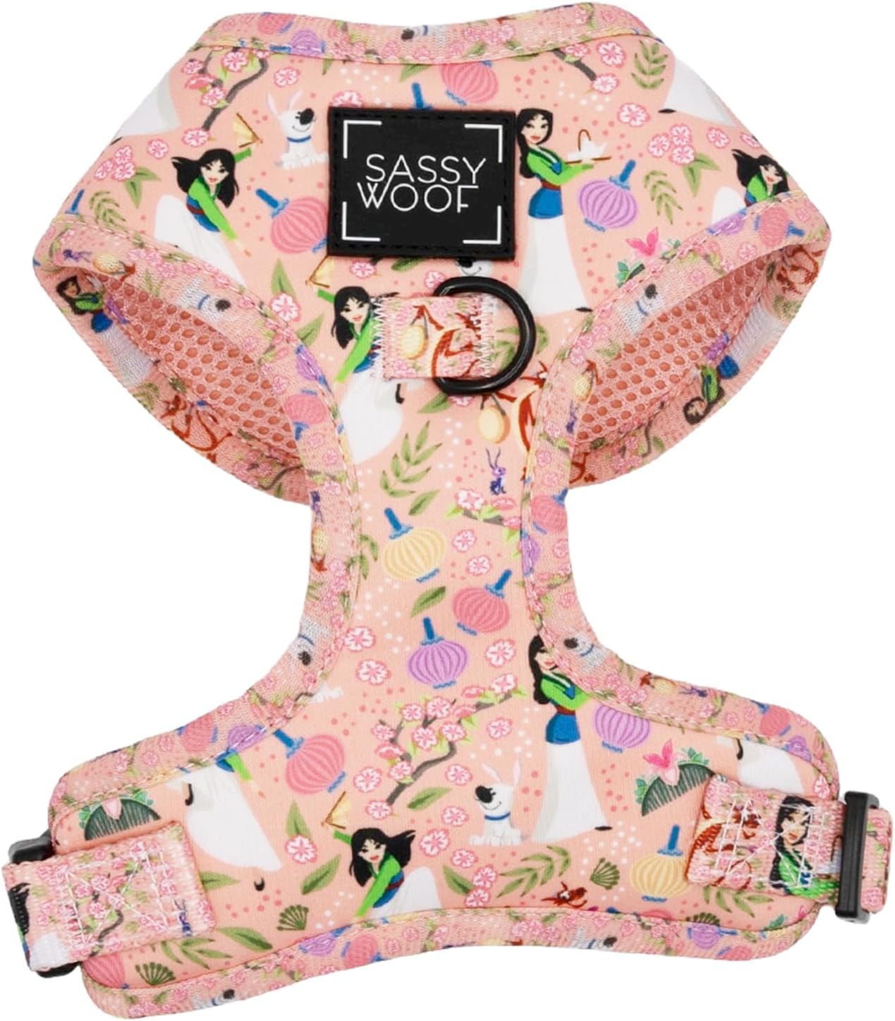 Sassy Woof Dog Adjustable Harness - Disney Princess Mulan - M, Breathable Mesh, No Pull Design with Two D-Rings, Perfect for Medium Dogs - Officially Licensed