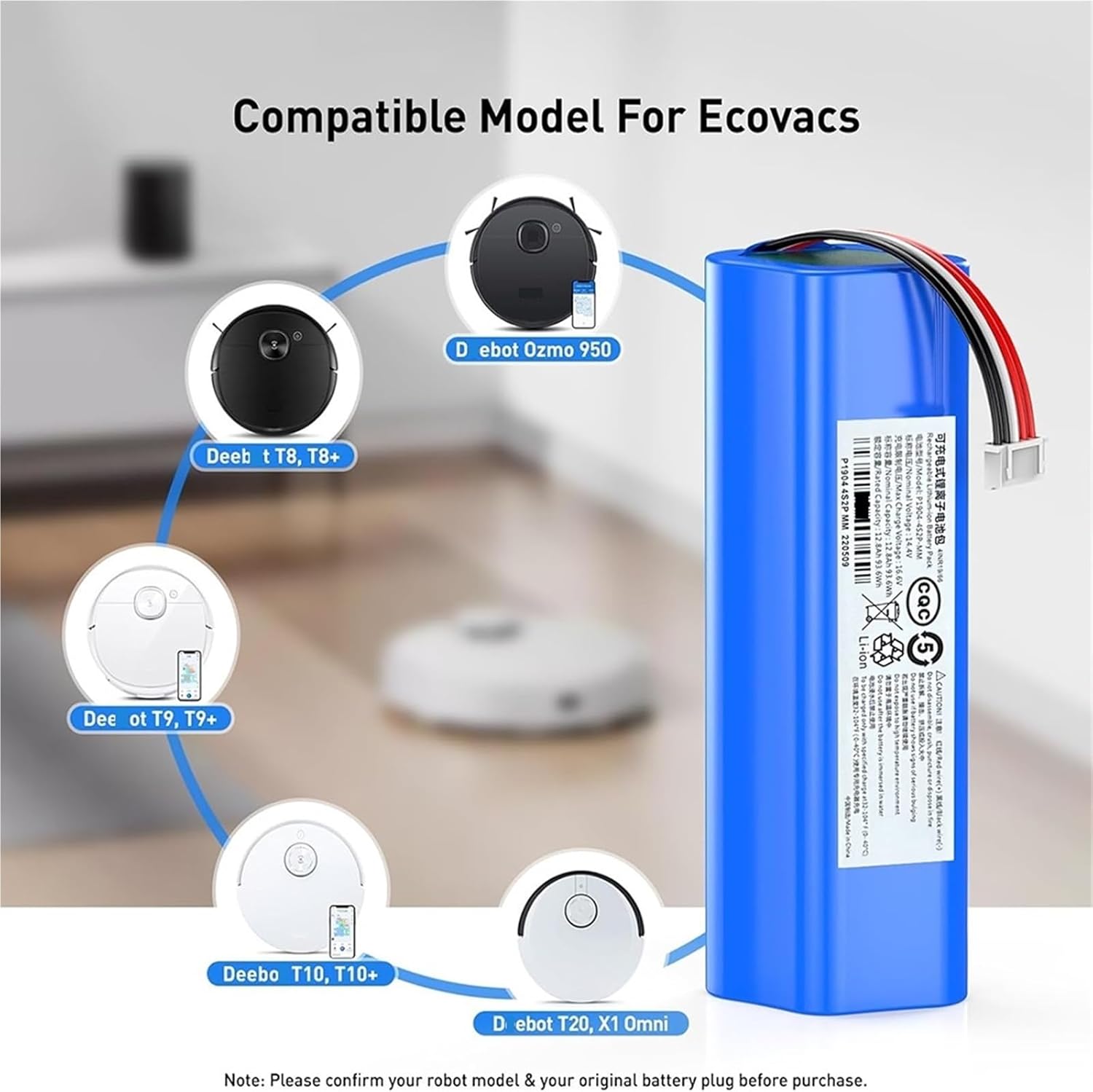 14.4V High-capacity Battery,Compatible For Deebot,Compatible For OZMO, 950，X1,Compatible For Omni,X1 Turbo, X1 Plus，T8 T9 T10 Robot Vacuum Cleaner(14.4v 5200mAh 1pcs)
