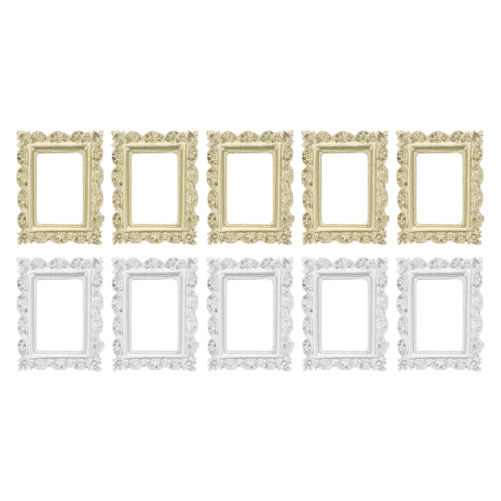 NUOBESTY 10pcs Mini Vintage Picture Frames Small Resin Photo Frame for Keychain Phone Case Jewelry DIY Props(Gold and Silver)