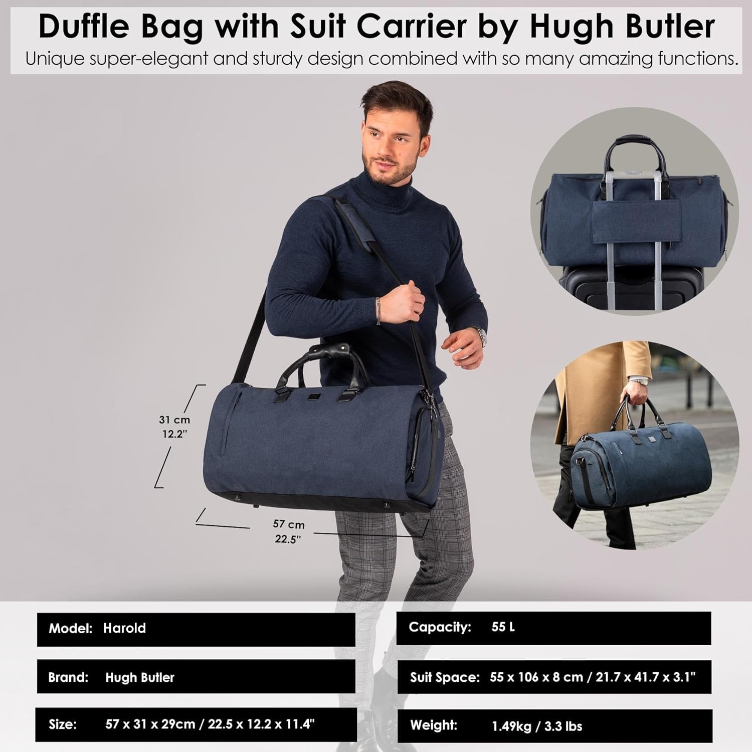 Weekender Herren - Kleidersack Reisetasche - 4in1 - Anzugtasche - für Kleidung, Laptop, Schuhe, Kulturbeutel