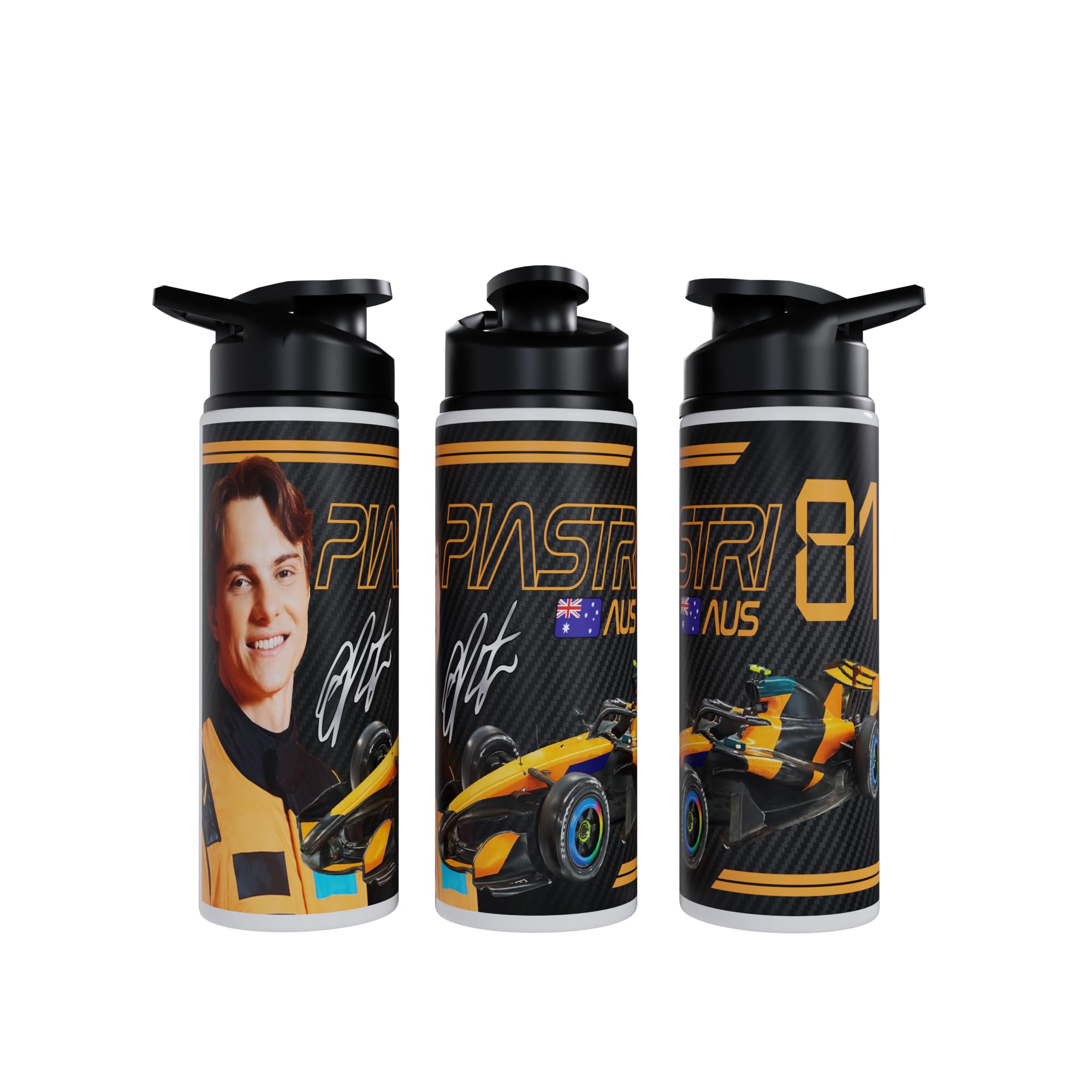 Partisan Piastri Water Bottle F1 inspired Racing Fan Gift 750ml or 600ml Aluminium Sports Bottle with Flip Lid Carry Handle 2026 (Black, 600, Millilitres)