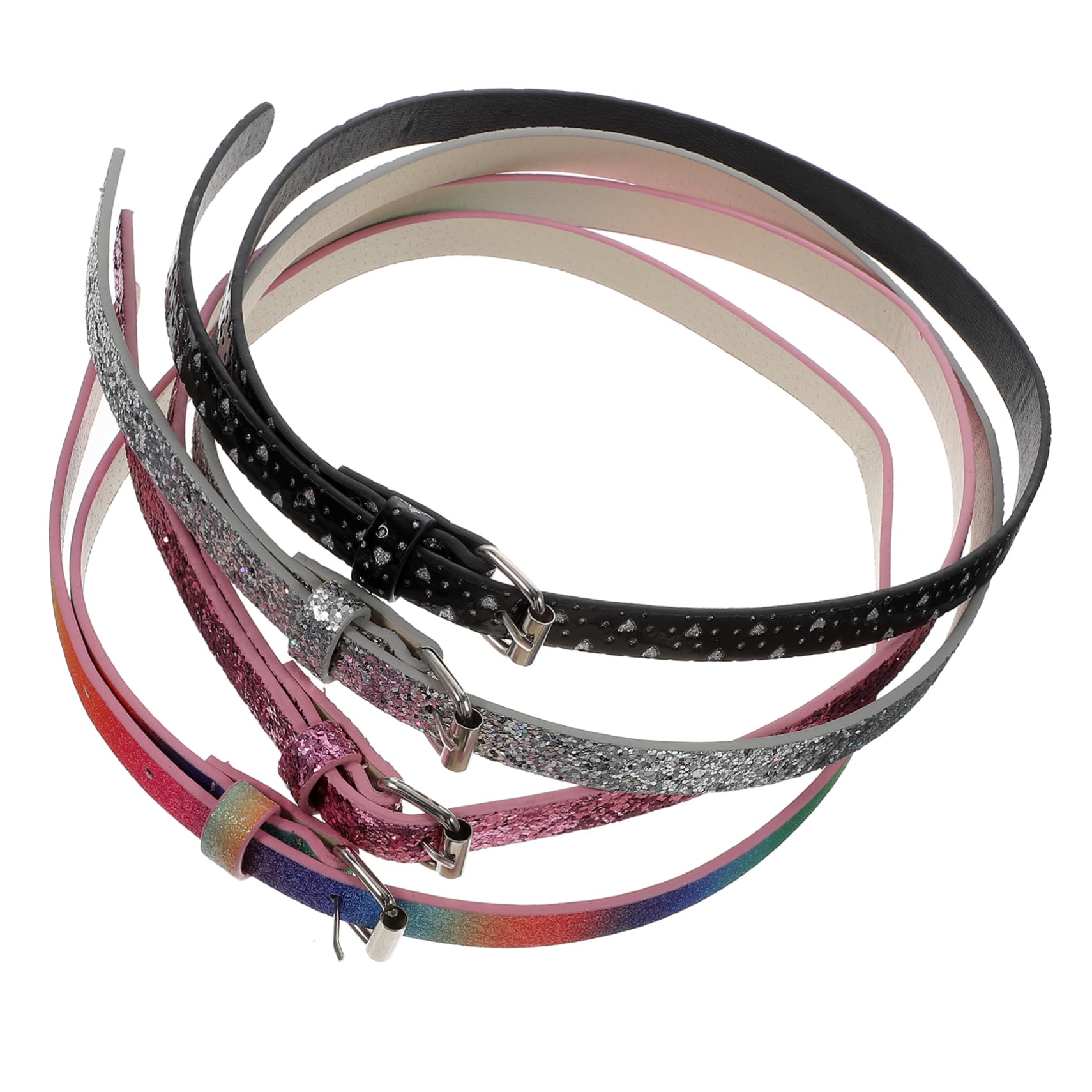 VALICLUD Leather Look Boys and Girls Belt 4 Pack Girls Belt for Dresses 0.6'' Wide 21-32'' Waist Soft Faux Leather Heart Buckle