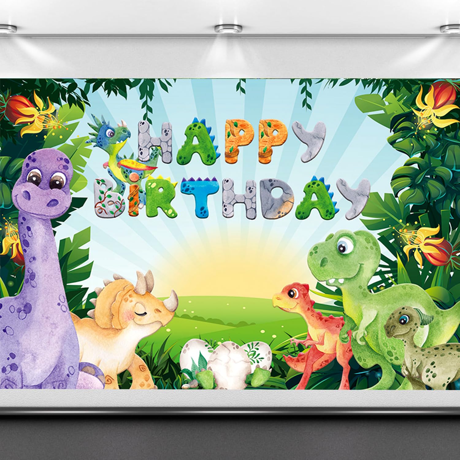 GAOTU Dinosaur Birthday Decorations Watercolor Jungle Party Backdrop Dino Themed Banner Large Family Gathering Event Photography Photo Booth Decor