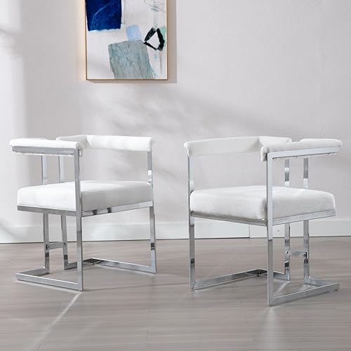 DUOMAY Juego de 2 sillas de comedor modernas, con brazo tapizado de lino, silla de recepción de salón con acabado cromado, elegantes sillas disponible en Yaxa Colombia