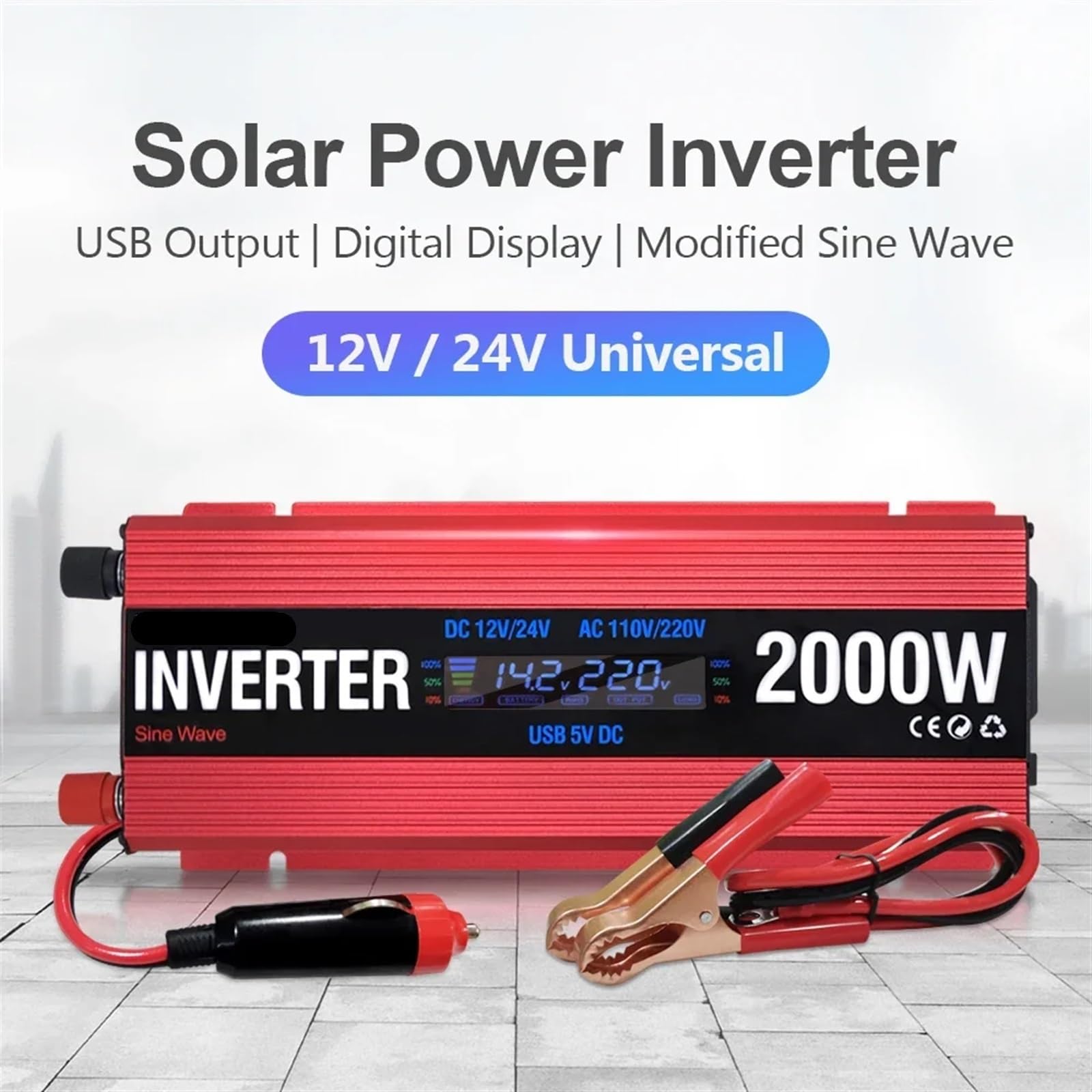 Microinversor, Inversores de energía solar 600W 1000W 2000W Onda sinusoidal modificada Inversor USB for automóvil Convertidor de voltaje Transformador CC 12V 24V CA(1000W)