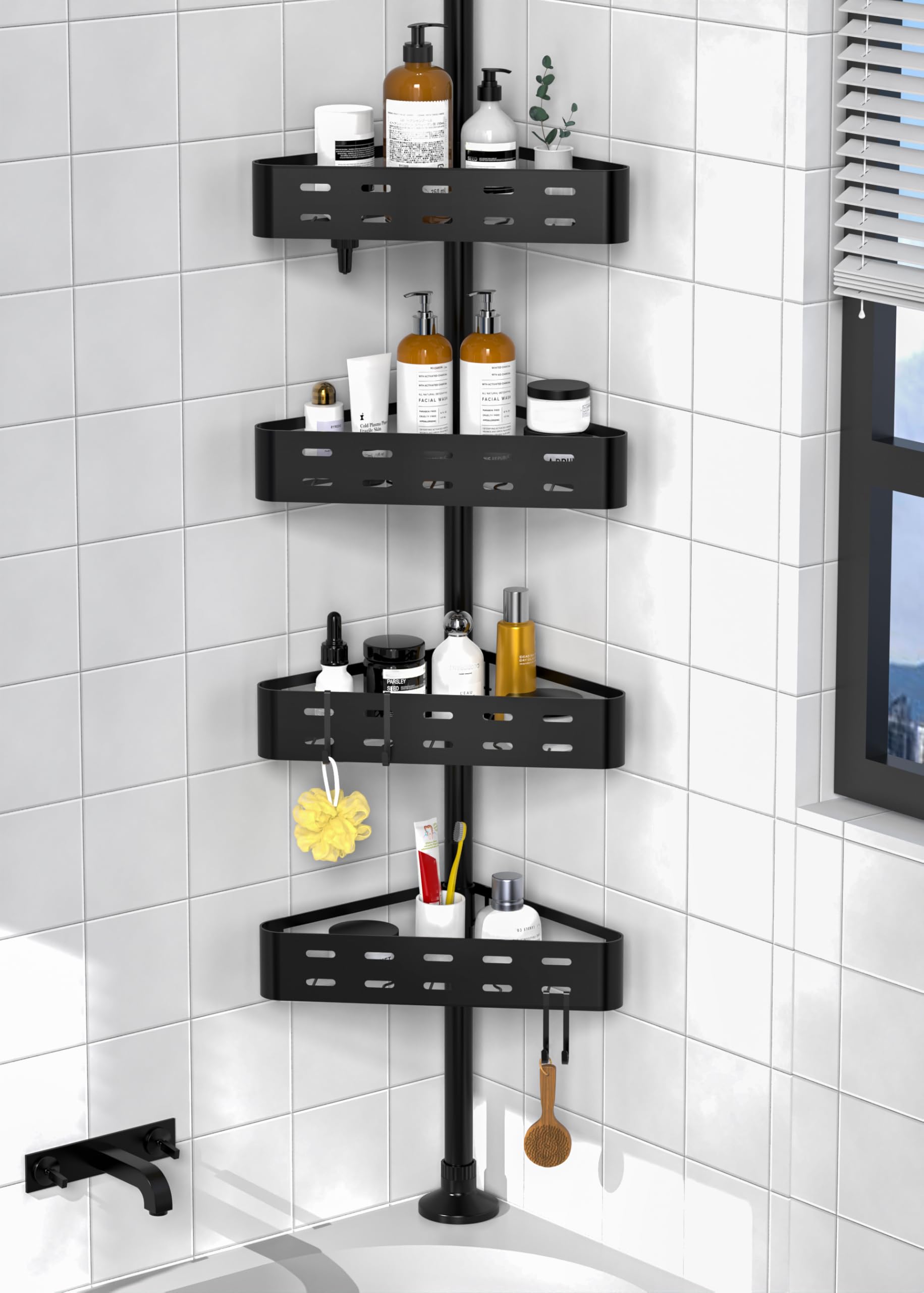 Kegii Telescopic Shower Caddy Corner - Shower Shelf Black Bathroom Storage Telescopic Bathroom Corner Shelf