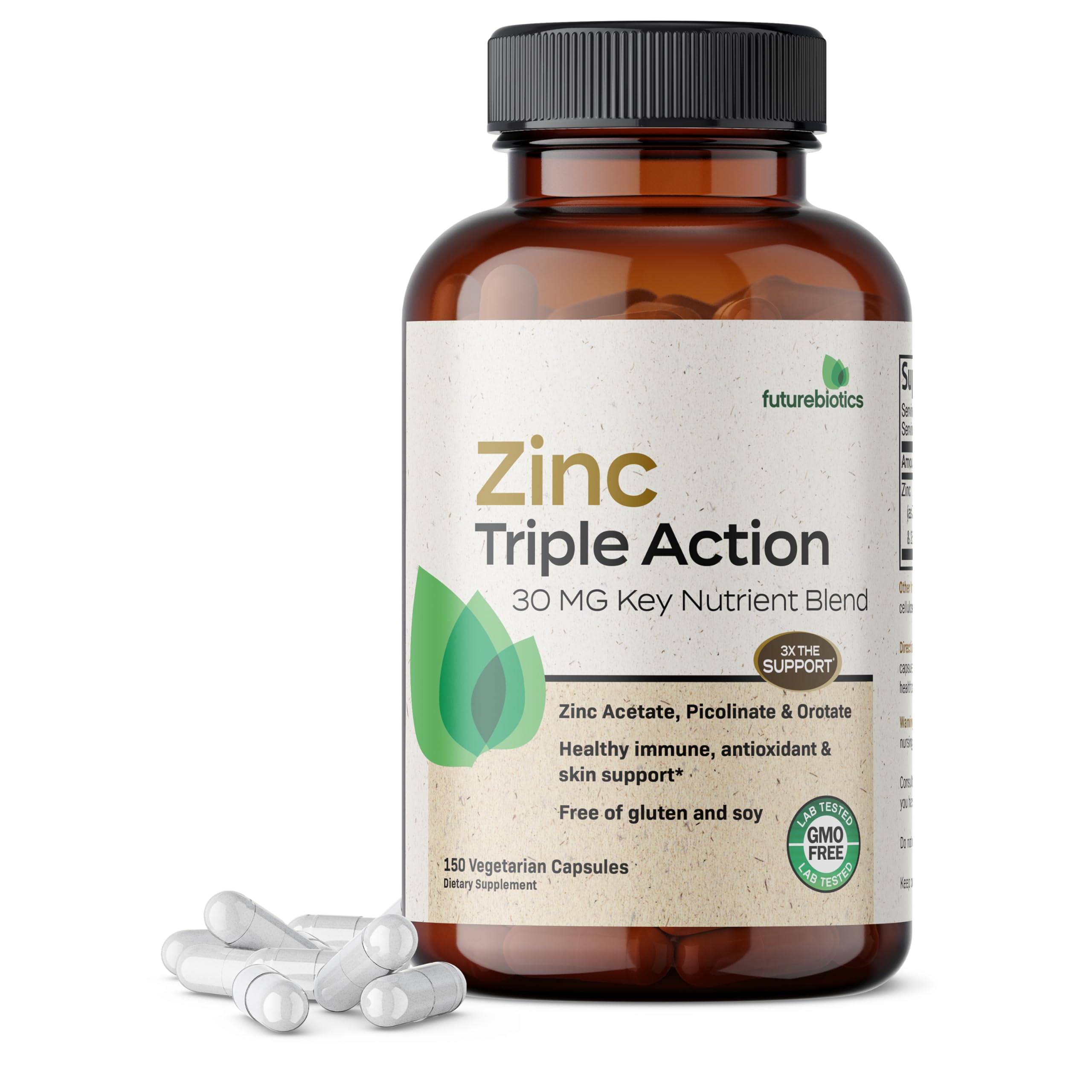 Zinc Triple Action 30mg Key Nutrient Blend Immune Support Supplement with Zinc Acetate, Picolinate & Orotate - Immune, Antioxidant & Skin Health Support - 150 Vegetarian Capsules