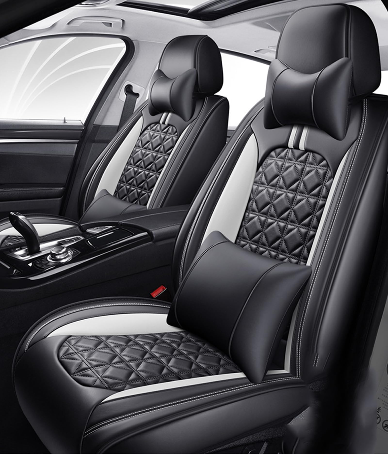 Coprisedili per Auto in Pelle a Copertura Totale Set Completo, | Pick-up SUV, cuscino per seggiolino auto, coprisedili rosa per 5 posti, protezione per seggiolino auto
