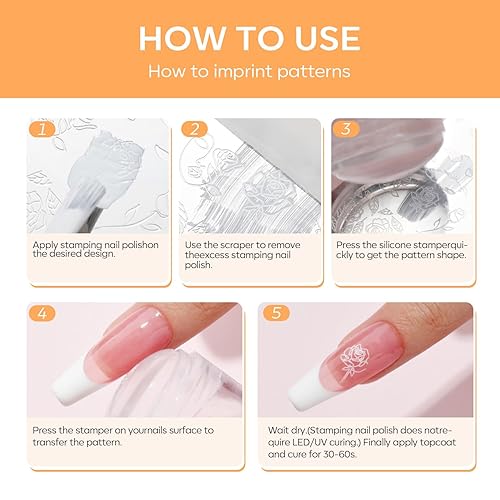 Miniatura 9 de modelones Sello de uñas de punta francesa, kit de 7 sellos de silicona para arte de uñas con cabezal de sello de uñas francés, placa de estampado de