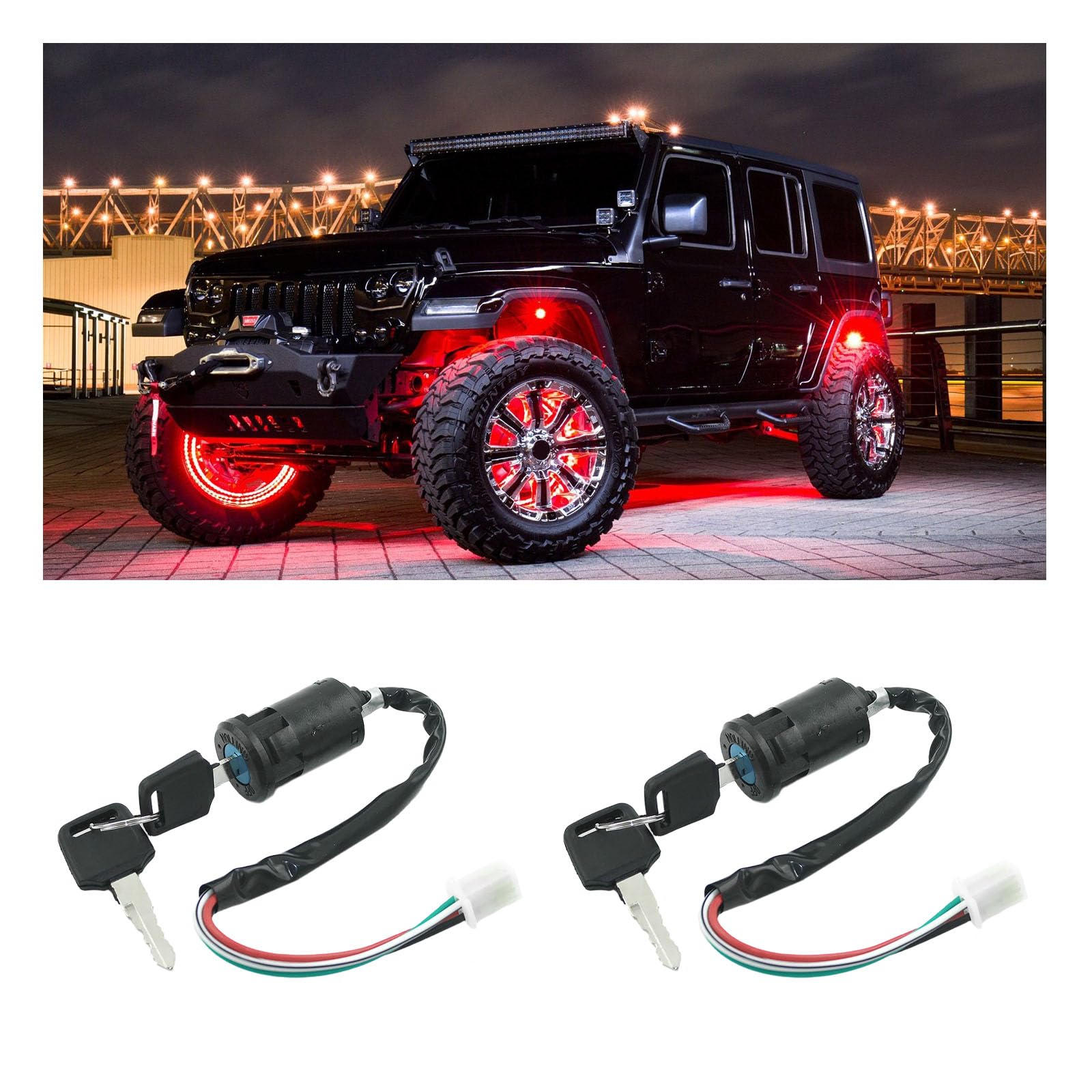 Augeny 2 PCS Motorcycle Ignition Switch with 4 Keys, 4 Wires Key Ignition Switch Kit with 2 Keys, Key Locking Starter Switch Replacement for 50cc 70cc 90cc 110cc 125cc 200cc 250cc