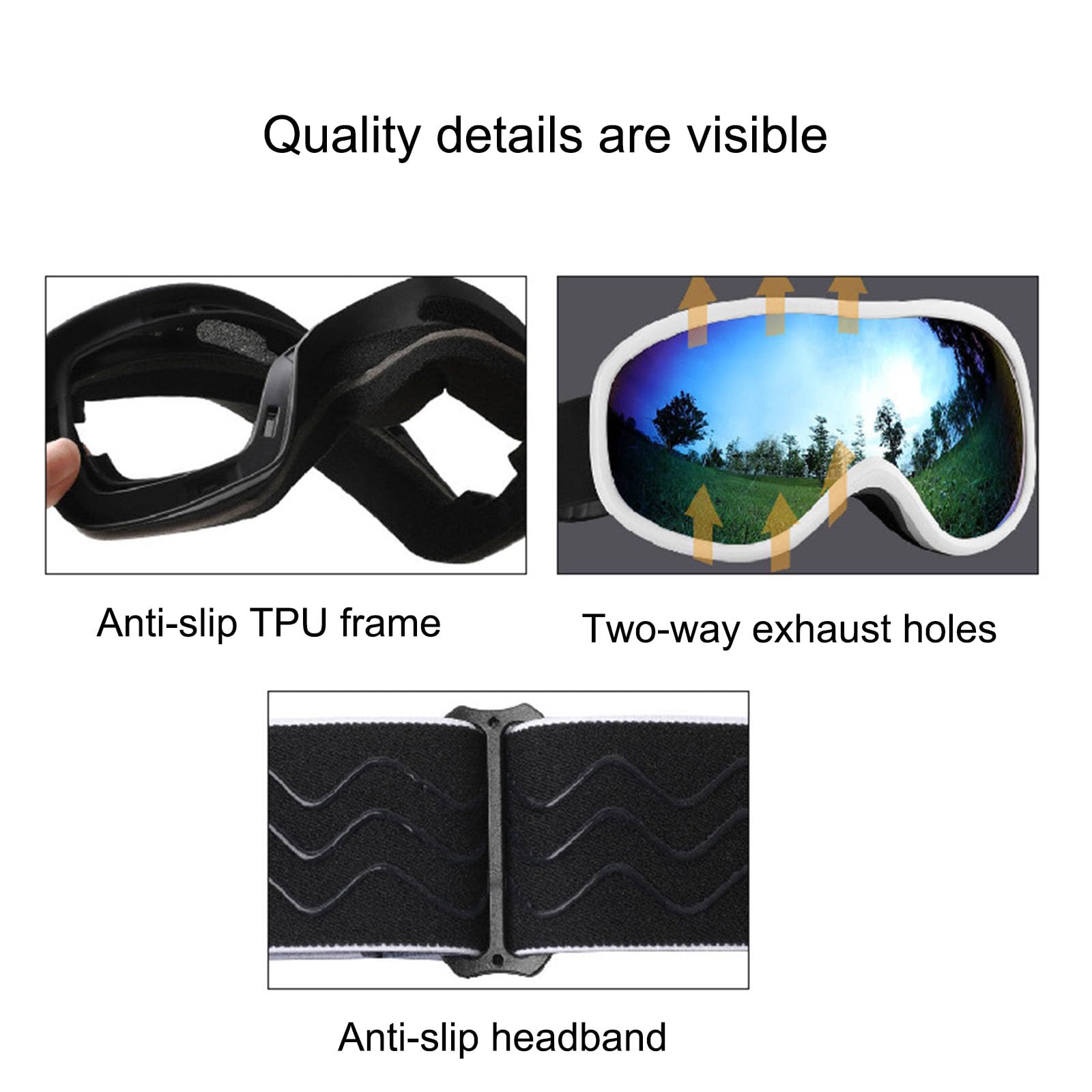 Maschera da Sci, Occhiali da Sci per Uomo Donna Anti Nebbia 100% Anti-UV Antipolvere Antivento per Ciclismo Equitazione/Arrampicata/Sci,M