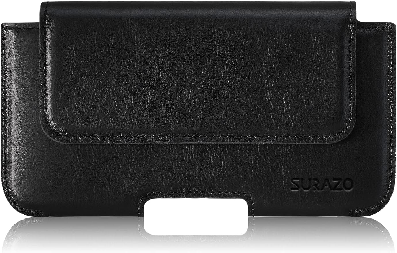SURAZO Premium 100% Genuine Leather Belt Case for Apple iPhone 15 Pro Max Case Leather - Horizontal Holster Protective Case [Full Leather Mobile Phone Case] Belt Case Cover Leather (Black)