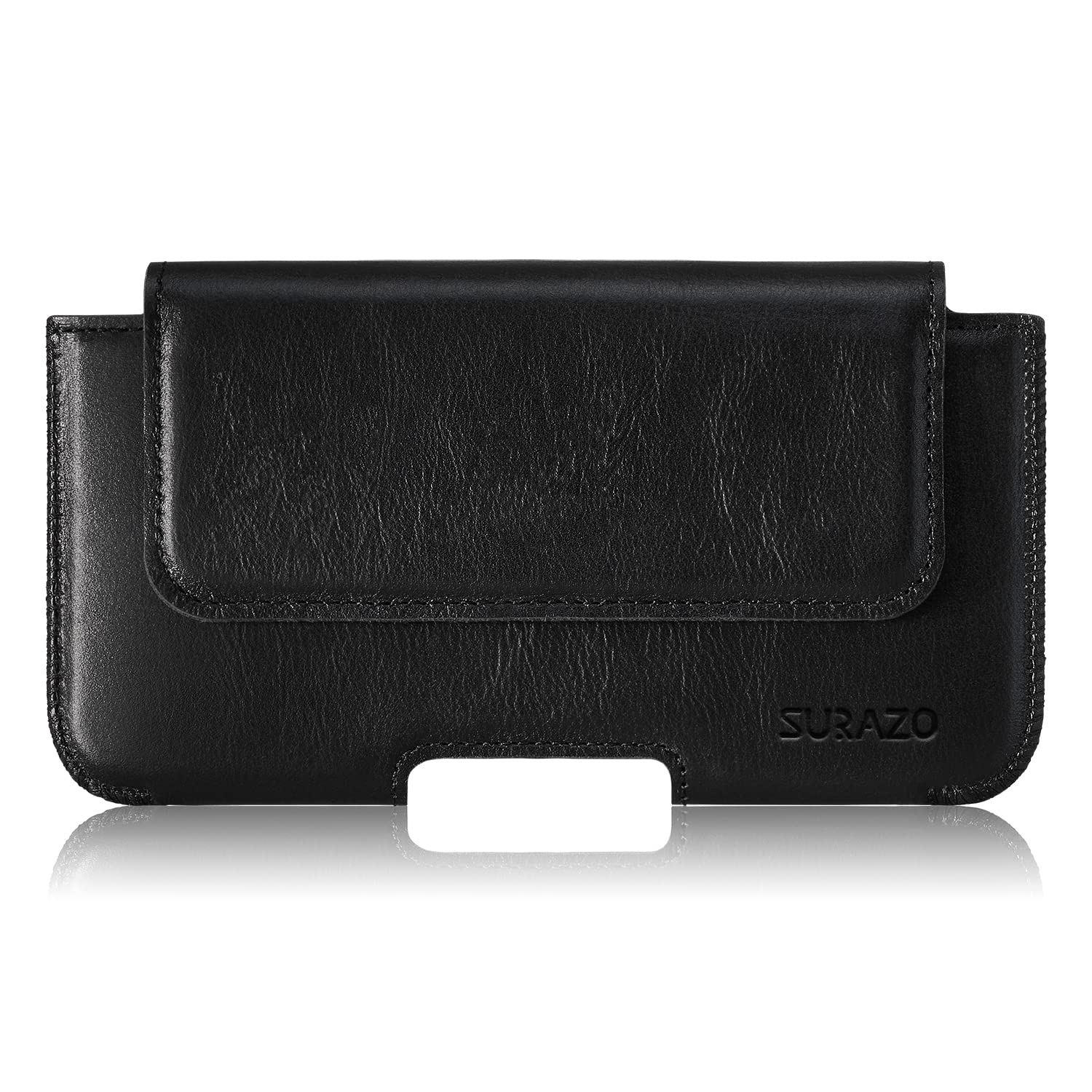 SURAZO Premium 100% Echtleder Gürteltasche für Apple iPhone 16 Pro Tasche Leder – Horizontale Handytasche Holster [Vollleder Handyhülle] [Gürtelschlaufe] Handy Gürtel Hülle Case Lederhülle Schwarz