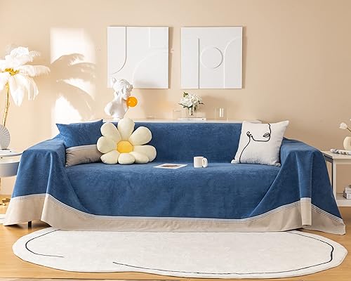 Funda de sofá impermeable para mascotas, funda de sofá azul oscuro para sofá seccional, fundas de sofá de estilo simple para sofá de 2 a 3 cojines,