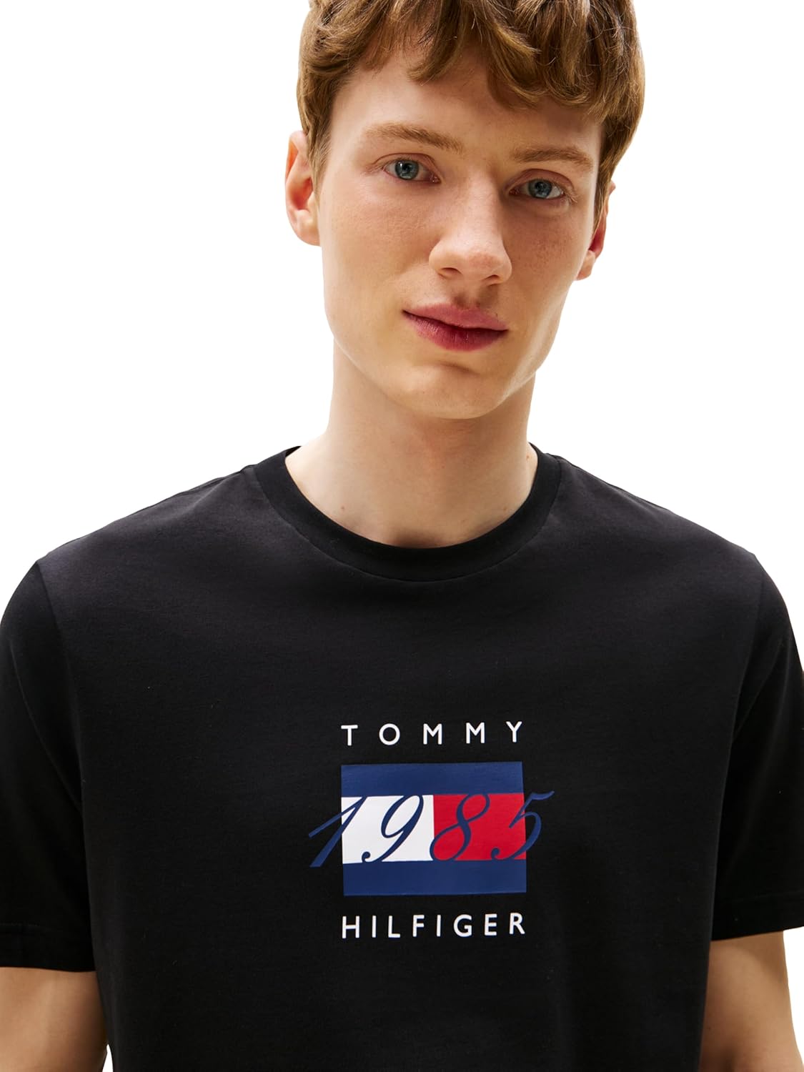 Tommy Hilfiger Mens Short Sleeve Cotton Graphic T-Shirts with Printed Linear Flag Logo Designs - Image 2