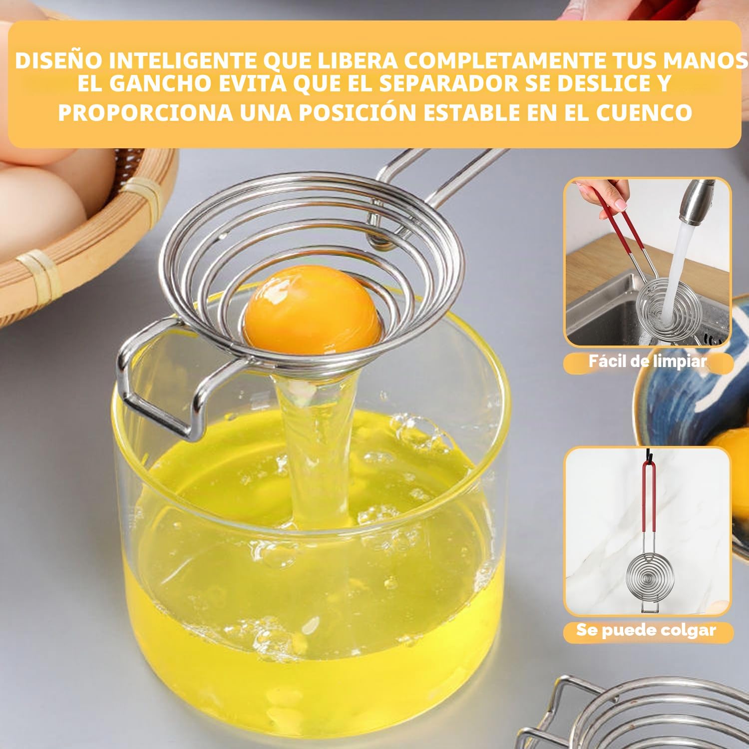 Separador de acero inoxidable para cocina - Divisor de claras y yema de huevo