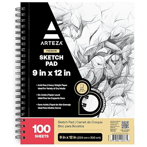 ARTEZA Spiral Sketch Book 9x12" Drawing Pad 100 Sheets Sketch Pads for Drawing for Adults & Teens - 9X12 2