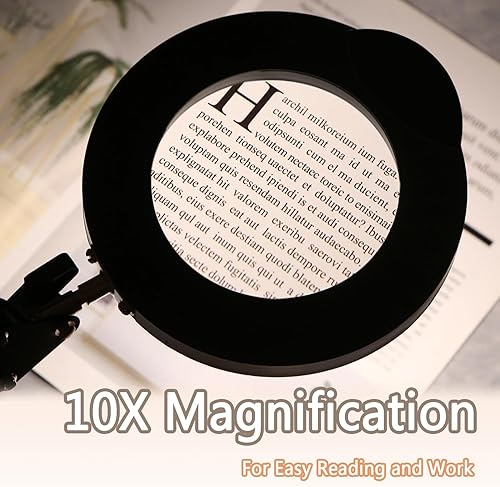Miniatura 4 de Lupa 10X con luz, lámpara de escritorio LED 2 en 1 y abrazadera, 5 modos de color regulable continuo, lupa manos libres con luz y soporte para