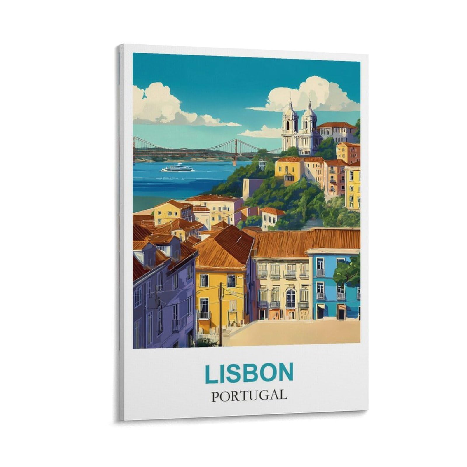 Clfmhnas Frame-Style Lisbon Portugal Vintage Travel Posters 08X12inch(20X30cm) Canvas Wall Art Prints