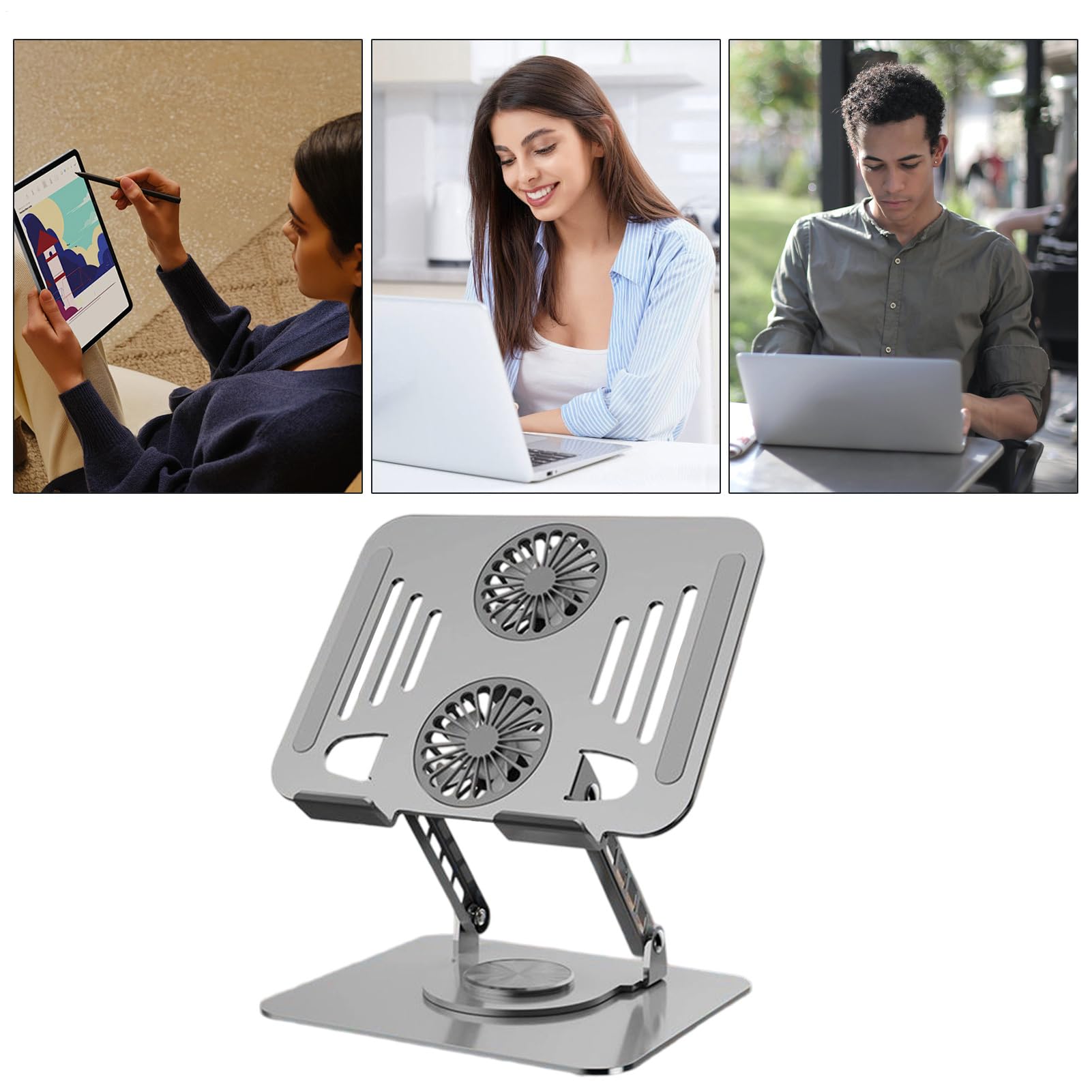 Supporto da scrivania regolabile, ergonomico in alluminio, base antiscivolo stabile, struttura pieghevole, piastra di raffreddamento ventilata, supporto per notebook per casa, camera da