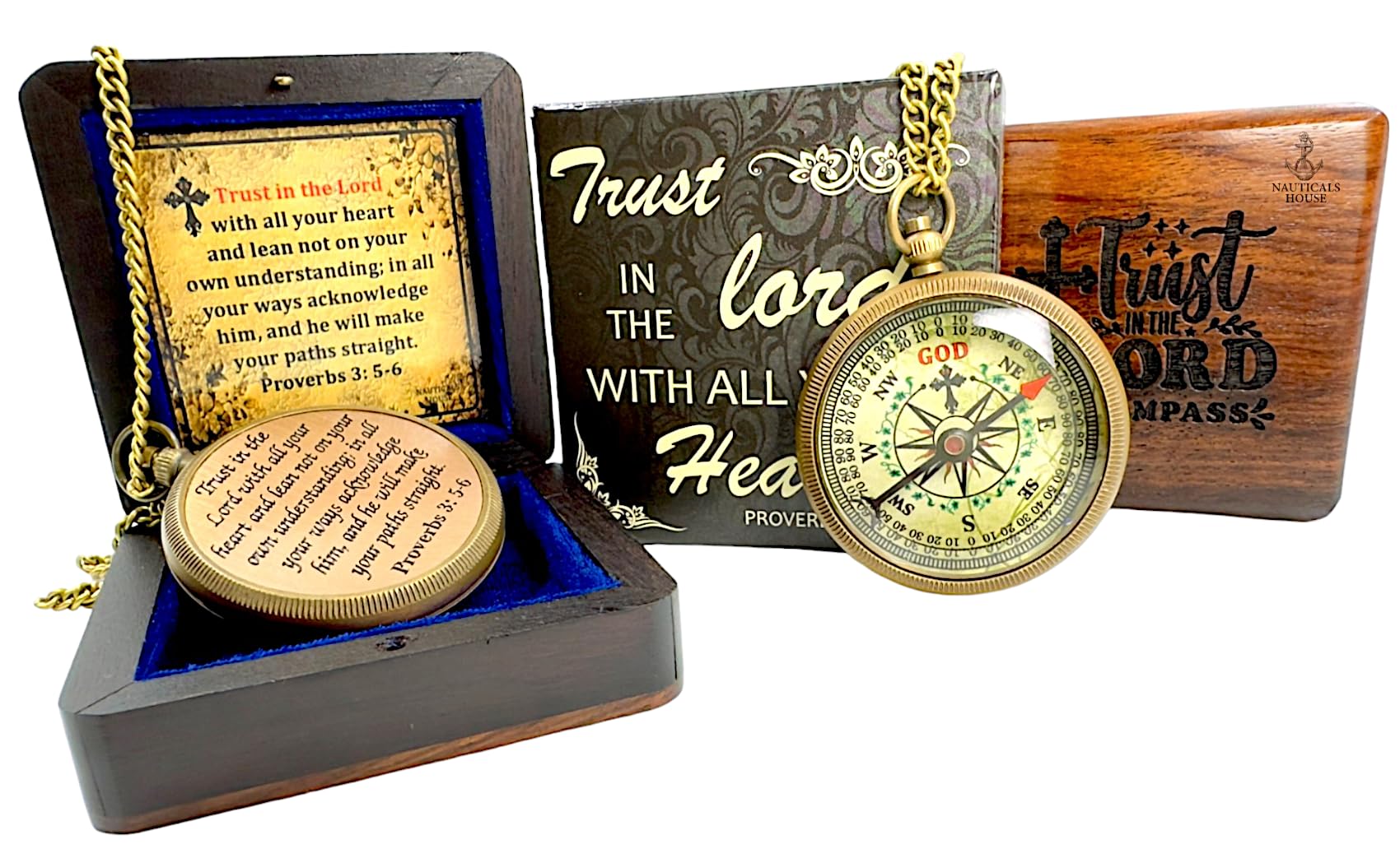 God’s Compass – Christian Brass Compass Gift Set with Engraved Bible Verses | Faith-Based Religious Gifts for Graduation, Baptism, Confirmation &
