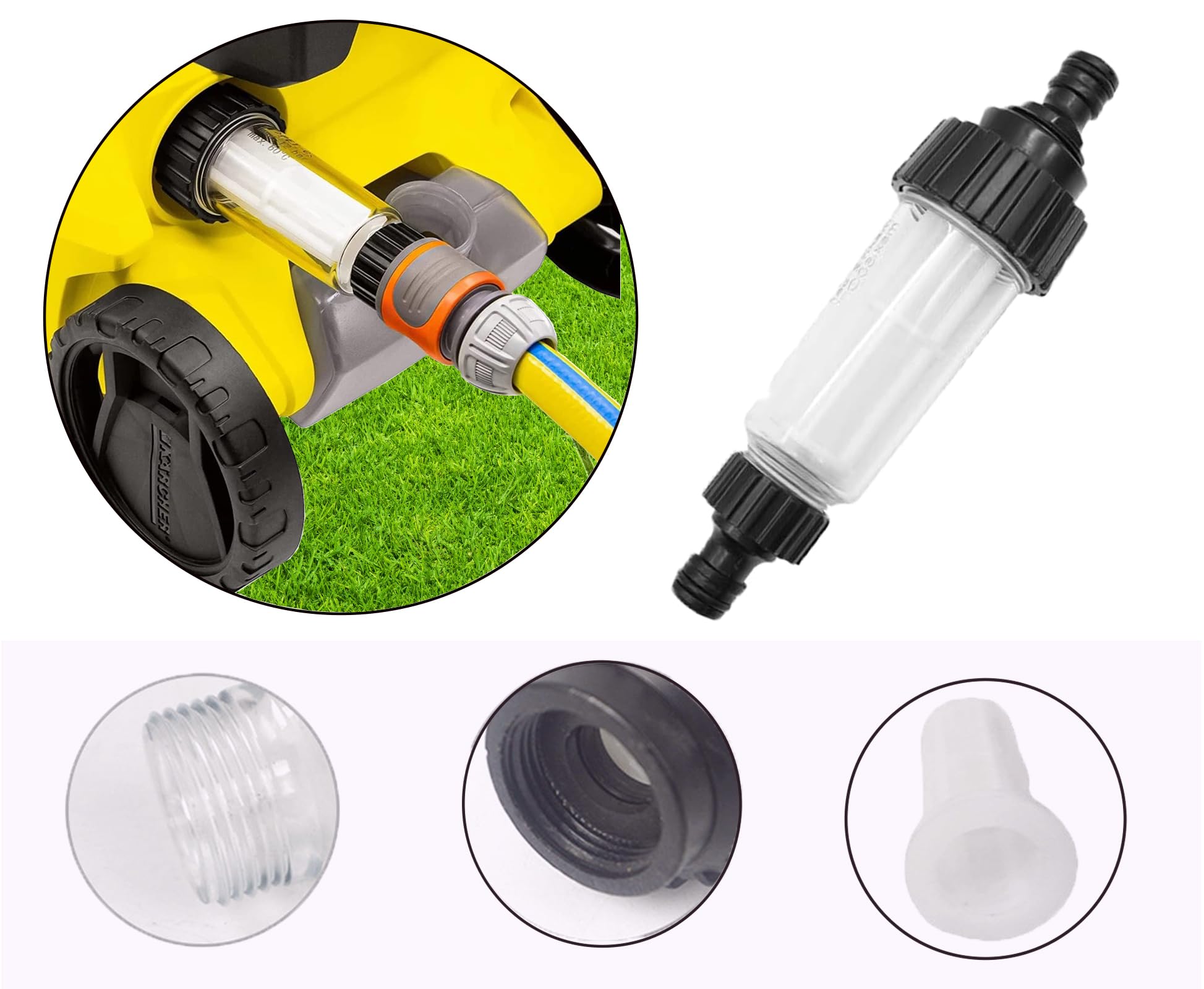Morlight 2 Filtro Lavadora con Presión, Manguera Multiuso con 4 Insertos y 4 Rápidos Adaptadores