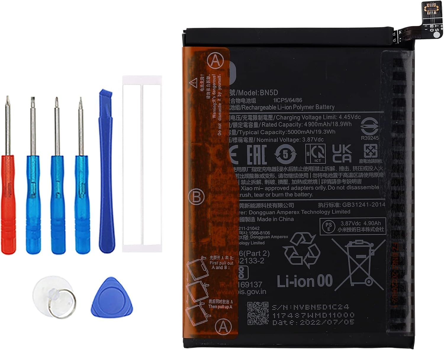 A1725 Batterie de rechange compatible avec iPad mini 5 (2019) 5ème génération A2124 A2125 A2126 A2133 Wi-Fi Cellular 64 Go 256 Go MUQX2LL/A MUXG2LL/A MUX62B/A
