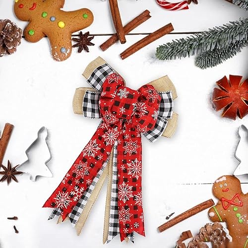 Miniatura 7 de Lazos de Navidad  Paquete de 2 lazos de arpillera a cuadros rojos y blancos para decoración de árbol de Navidad, corona de Navidad, adornos de árbol