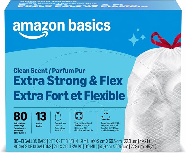 Amazon Basics Classic Clean Scented Ultra-Force Tall Kitchen Drawstring Trash Bags