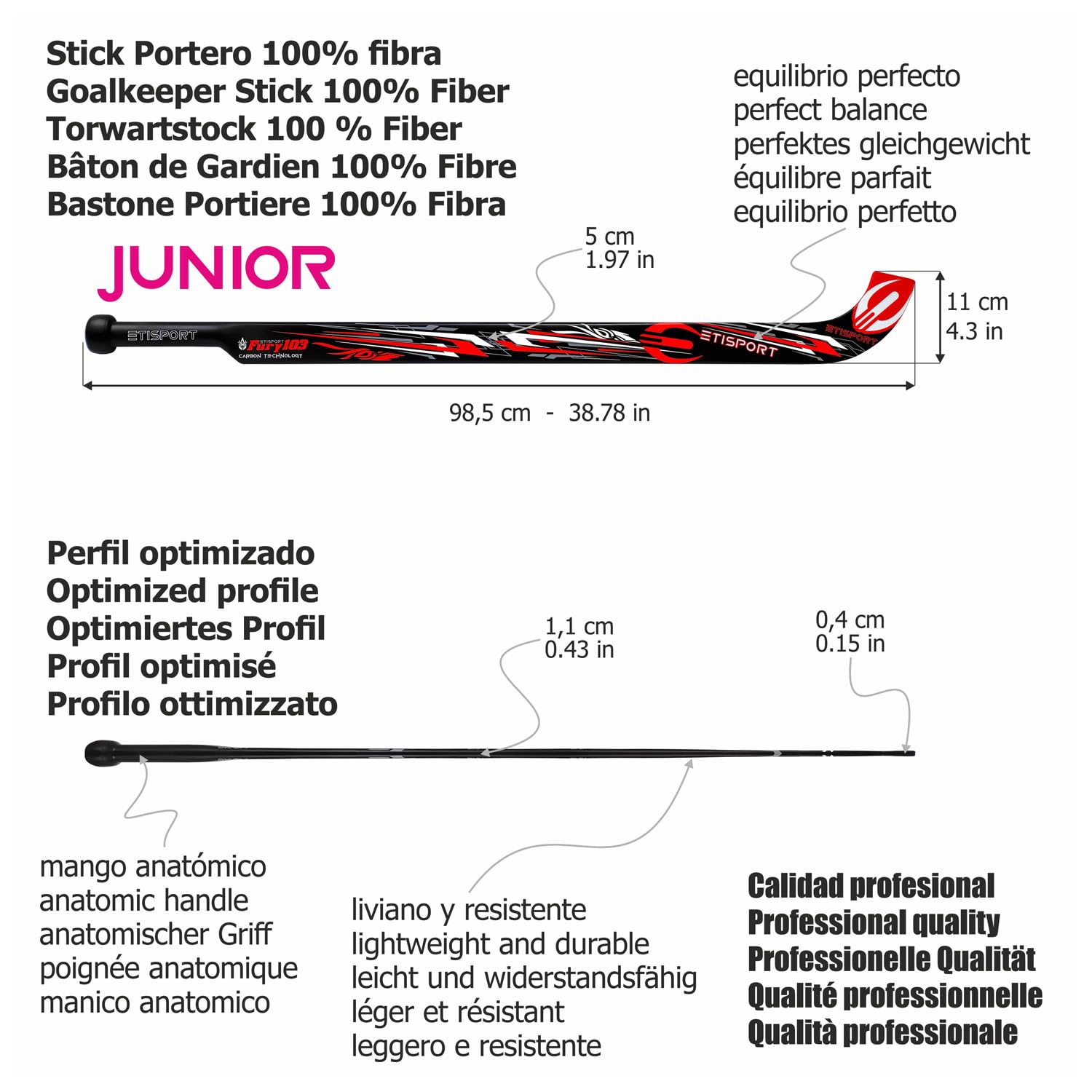 Stecca da Portiere Hockey Pista 2K24. 100% Fibra, Molto Leggero e bilanciato. Lama Sottile di qualità Superiore per Uso Professionale.