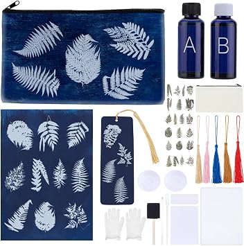 WEBEEDY DIY Cyanotype Kit with 2 Canvas Bag, 10 A5 Paper, 10 Bookmarks for Cyanotype Print, DIY Solar Printing Kit Include Component Sensitizer, Tools for Blueprints Outdoor Nature Craft,11.7x8.3 inch