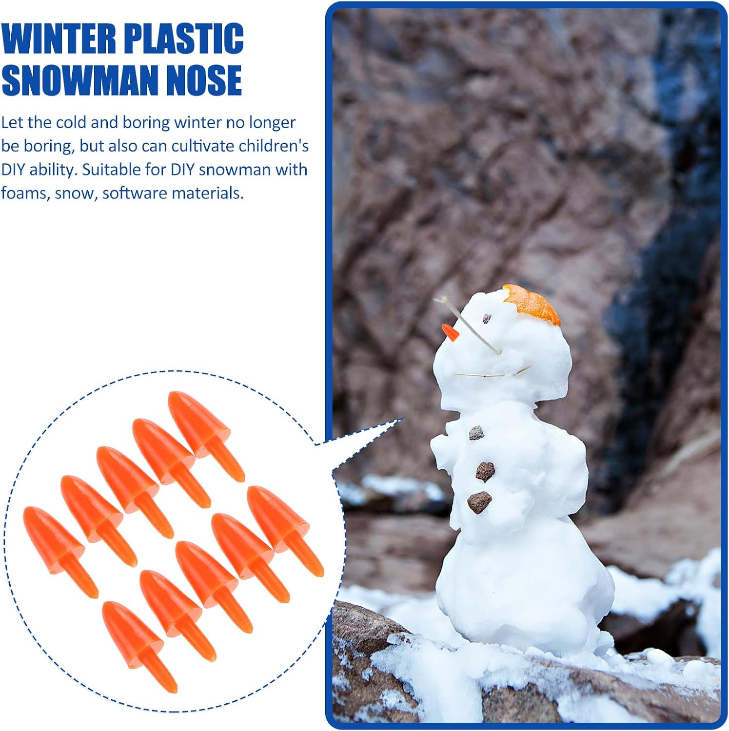 200pcs Snowman Nose for Crafts Mini Orange Carrot Nose Holiday Snowman Making Accessories Plastic DIY Craft Winter Christmas Toy