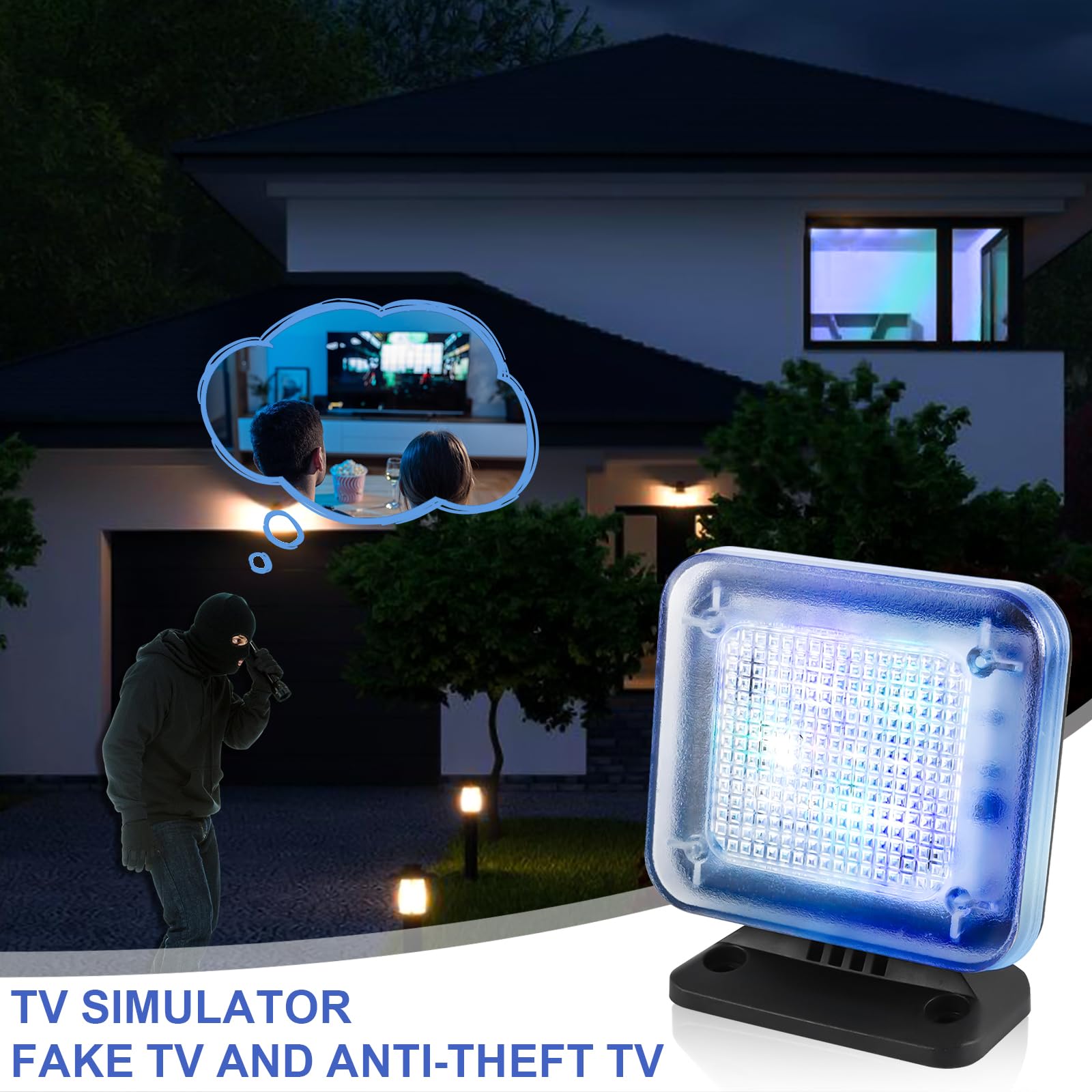 GOMETY Symulator TV LED, fałszywy symulator telewizyjny z 12 diodami LED i 3 programami do wyboru, energooszczędność z timerem, w komplecie z adapterem sieciowym, do użytku jako ochrona przed