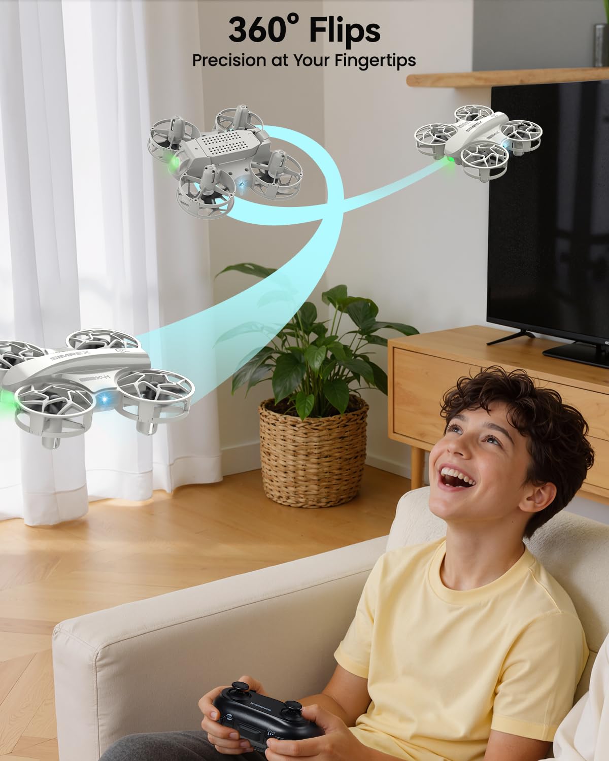 SIMREX Mini drone per bambini con flip a 360° e luci a LED, quadricottero RC, mantenimento dell'altitudine, avvio / atterraggio con un tasto, modalità headless, regalo giocattolo per principianti dai