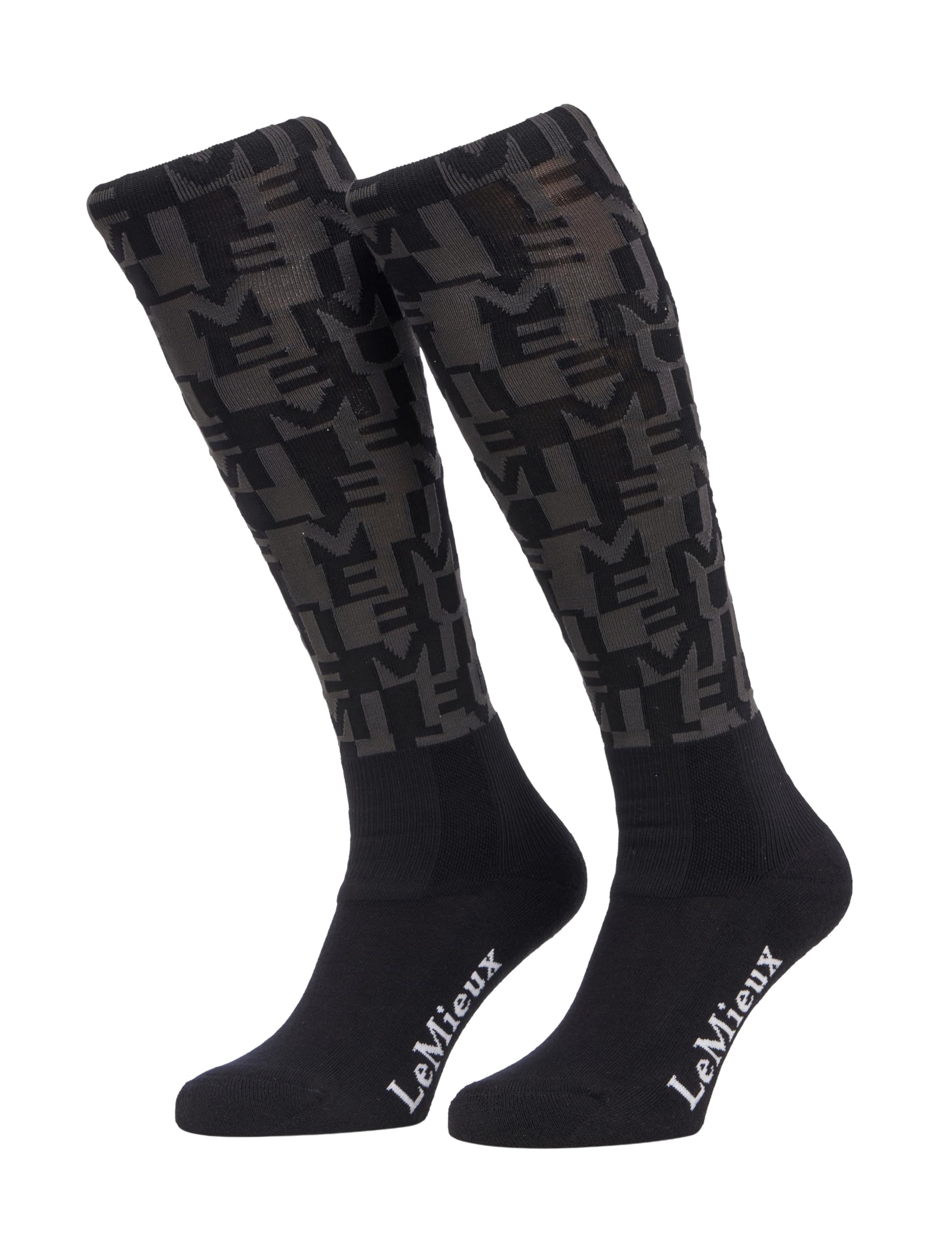 Lemieux Unisex Navy Footsie Horse Riding Socks Logo Aop Black - Padded Sole - Moisture-Wicking Yarn - Medium