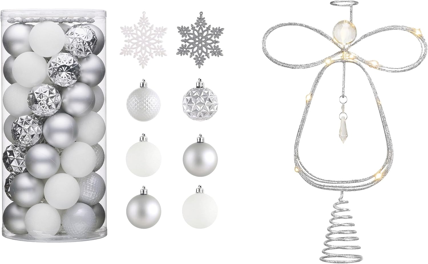 Valery Madelyn Christmas Tree Decorations Ornament Set for Fall Halloween Decor&Lighted Christmas Tree Topper Angel with Timer(2 Items Buddle)