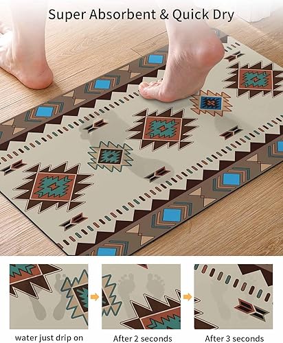 Miniatura 3 de Tapete de baño bohemio multicolor para bañera, tapete antideslizante de secado rápido y absorbente, tierra de diatomeas, cocina, ducha, fregadero,