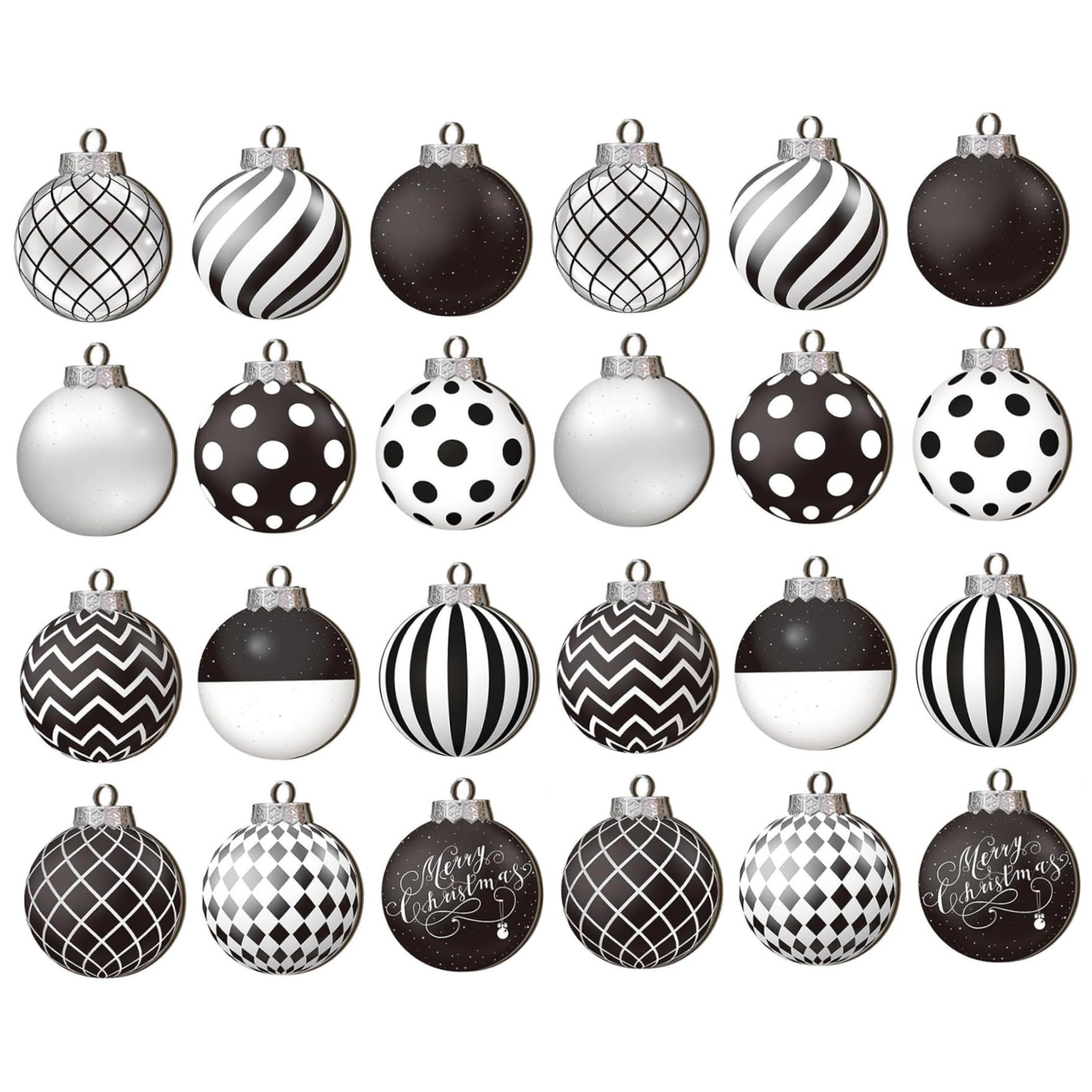 Nuiorfty 24Pcs Christmas Ball Ornaments, 2D Wooden Black And White Christmas Ornaments, Hanging Black And White Decorations For Holiday Xmas Tree Party Decor