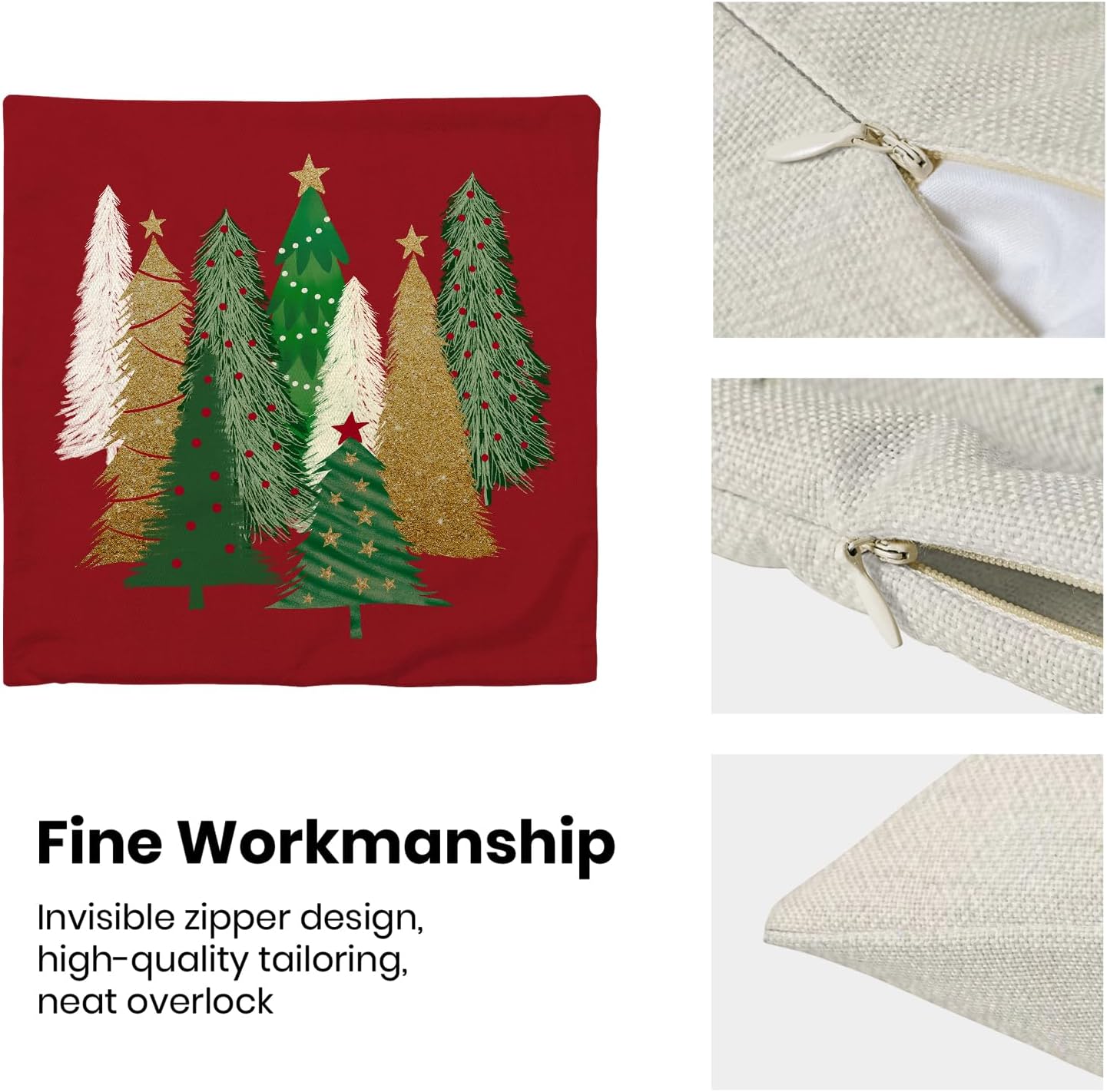 AEIOAE Christmas Pillow Covers 24x24 Inch Set of 2 Colorful Christmas Tree Throw Pillows Case, Stars Holiday Outdoor Decorative Farmhouse Winter Red Decor Cushion Covers for Home Sofa Bed Couch