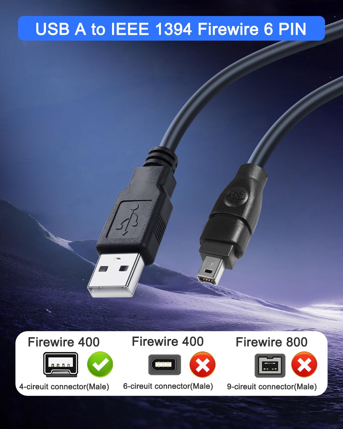 Cavo adattatore Firewire da 4 pin a USB da 1,8 m, USB 2.0 A maschio Firewire IEEE 1394 Cavo convertitore a 4 pin per stampante, scanner, fotocamera digitale, disco rigido
