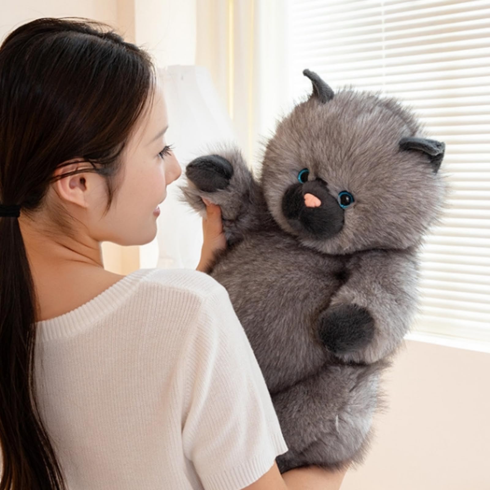 Langhaar Siam Katze Plüschtier, Weiches Flauschiges Katzen Kuscheltier, 28/40/50 cm Stofftier Schlafkissen, Geschenk für Mädchen Kinder & Erwachsene (50cm,HUI)