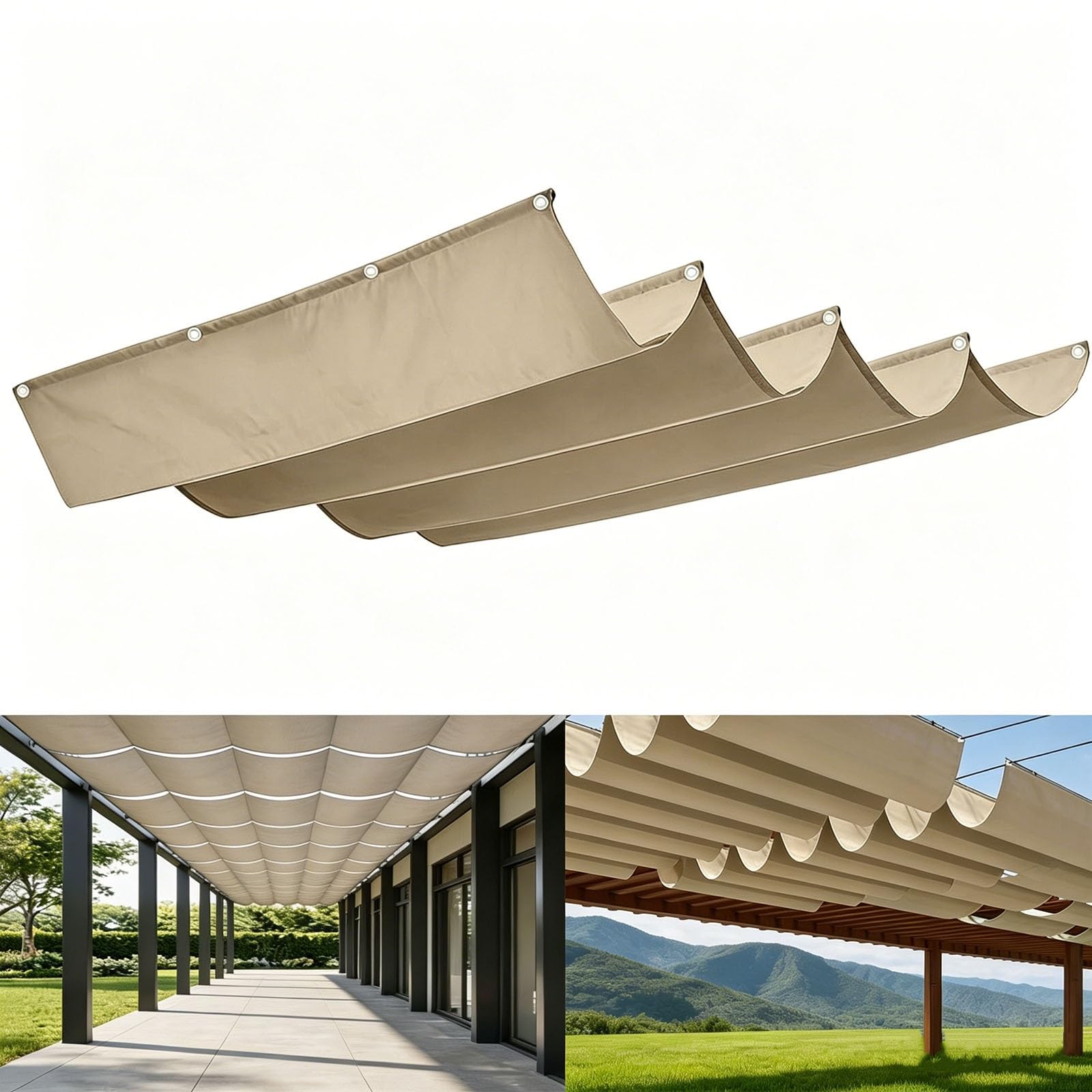 Voile d'ombrage rétractable vague kaki toile ombrage extérieur anti-UV pour terrasse jardin